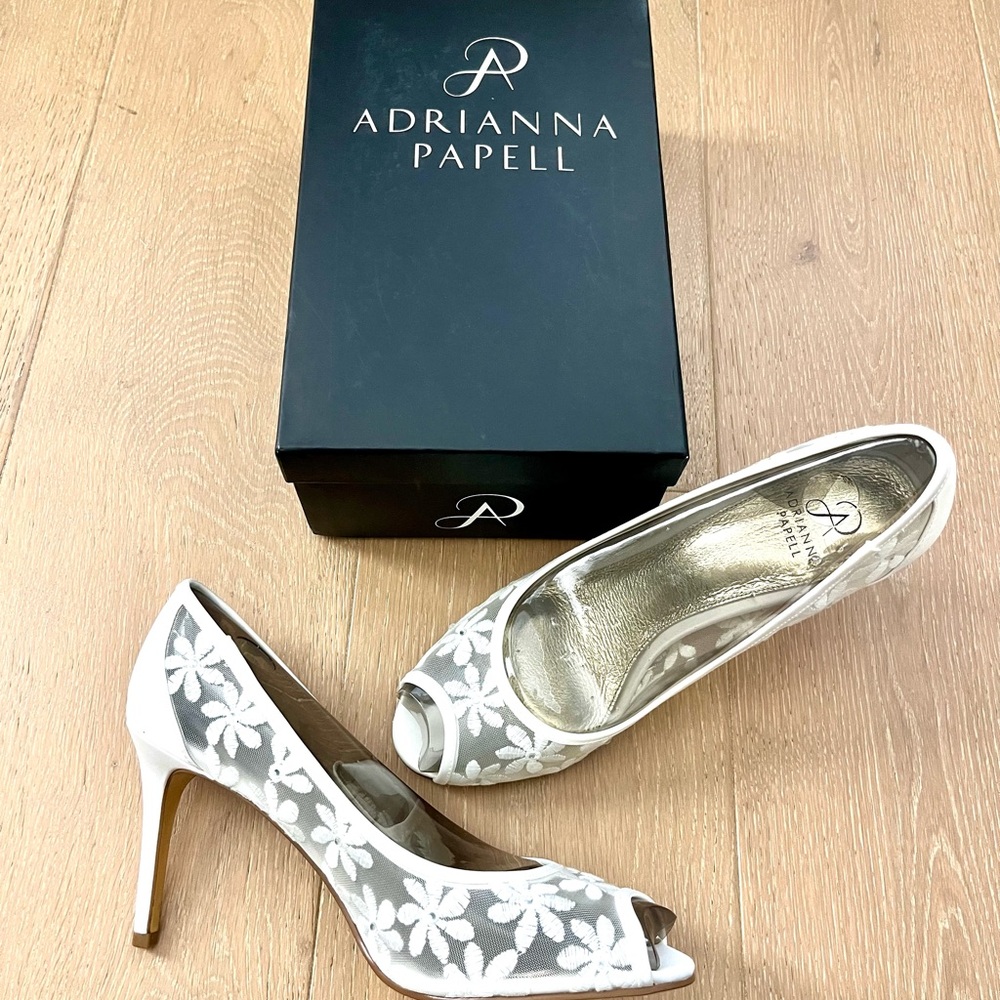Adrianna Papell Floral White Mesh Heels